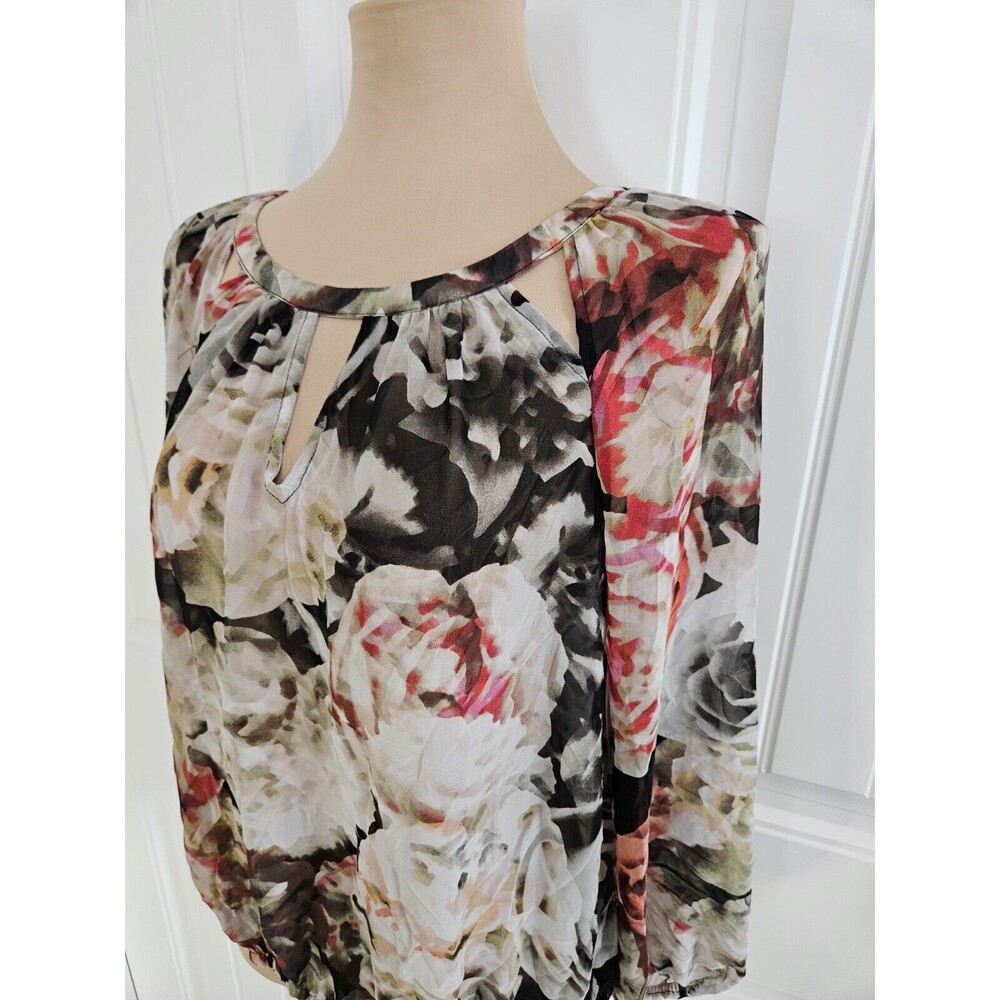 Jennifer Lopez Floral Cutout Keyhole Sheer Blouse Size S